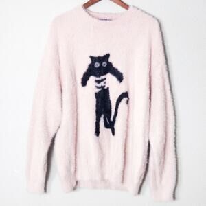 Aelfric Eden Plush Cat Sweater Pink Size L Pastel Goth Kawaii Knit
